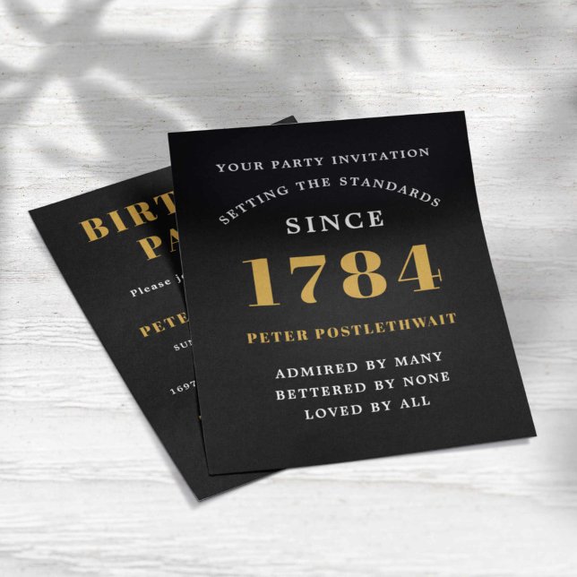 Budget Birthday Invitation Black Gold Any Year Flyer (Budget birthday invitations. All text can be edited. Black and gold unique design.)
