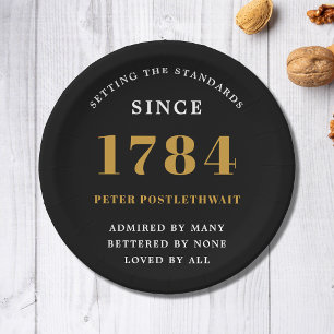 Budget Birthday Invitation Black Gold Any Year Paper Plate