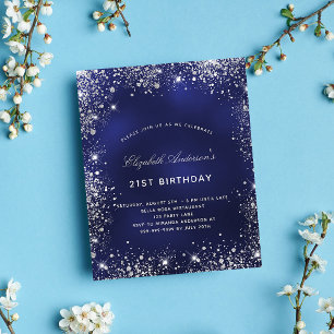 Budget birthday navy blue silver dust invitation