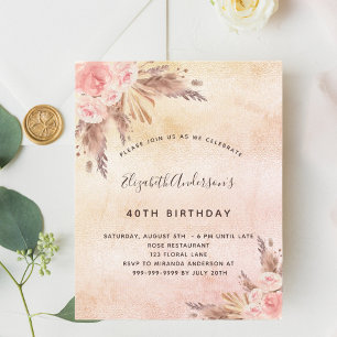 Budget Birthday party boho pampas grass rose gold