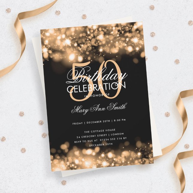 Budget Birthday Party Elegant Gold Glam Lights Invitation (Creator Uploaded)
