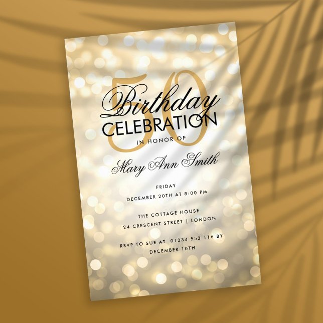 Budget Birthday Party Elegant Gold Sparkle Lights Flyer (Creator Uploaded)