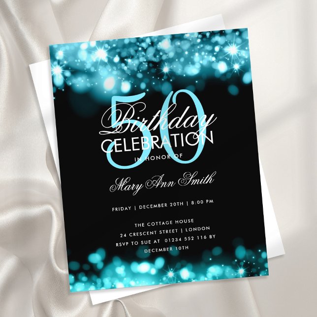 Budget Birthday Party Elegant Teal Glam Lights Flyer (Creator Uploaded)
