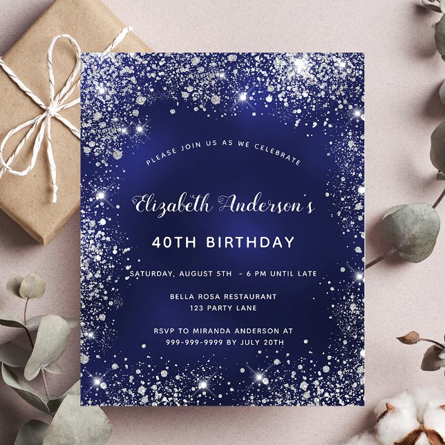 Budget birthday party navy blue white invitation (Creator Uploaded)