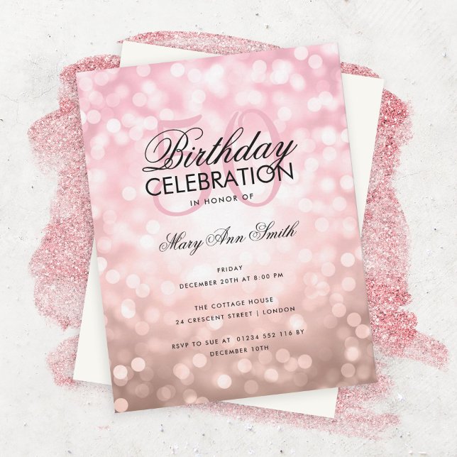 Budget Birthday Party Rose Gold Sparkle Lights Invitation (Creator Uploaded)