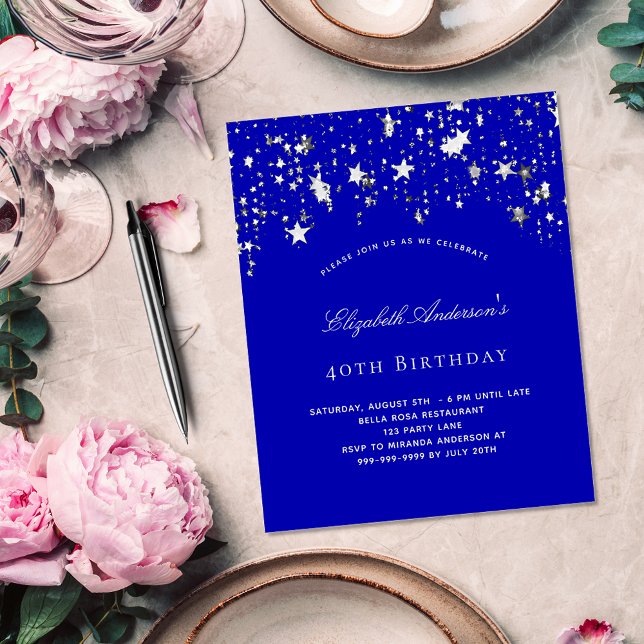 Budget birthday party royal blue stars invitation (Creator Uploaded)