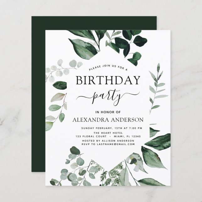 Budget Birthday Party Spring Botanical Greenery (Front/Back)