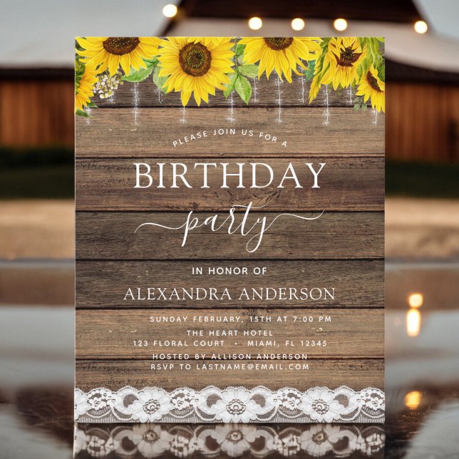 Budget Birthday Party Sunflower Rustic Invitation (Creator Uploaded)