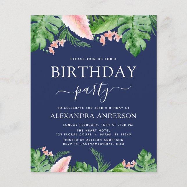 Budget Birthday Party Tropical Palm Floral (Front)