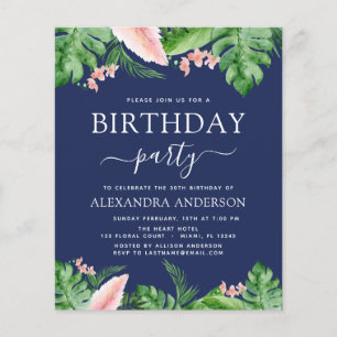 Budget Birthday Party Tropical Palm Floral Flyer