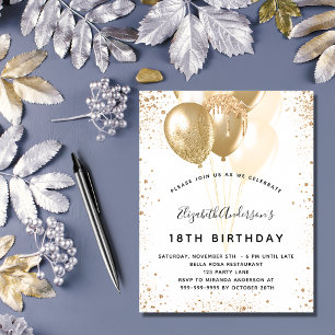 Budget birthday party white gold glitter balloons