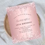 BUDGET Birthday pink glitter drips dusty rose<br><div class="desc">A modern, stylish and glamourous invitation for a woman's 50th (or any age) birthday party. A dusty rose, pink faux metallic looking background with faux glitter drip, paint dripping look. The name is written with a modern dark rose gold coloured hand lettered style script. Personalise and add a name, age...</div>