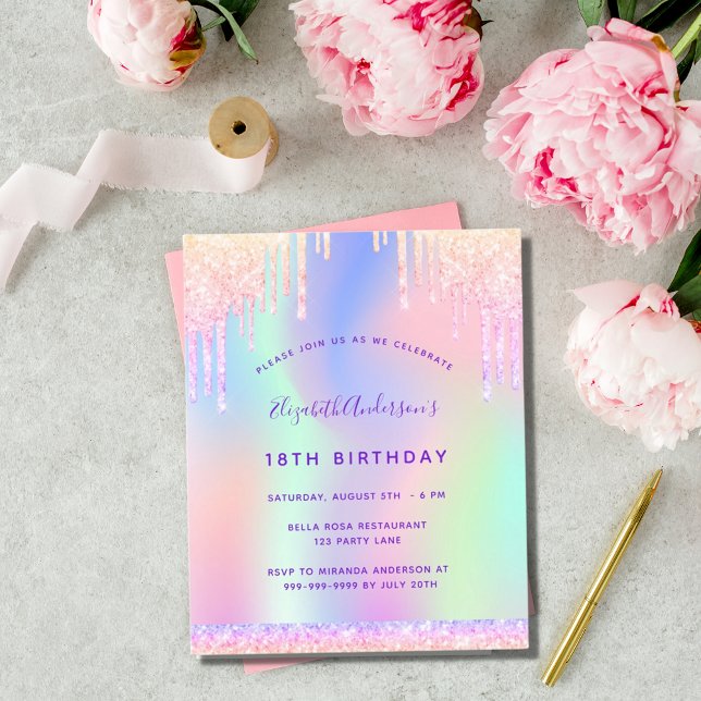Budget birthday pink purple drips invitation (Creator Uploaded)