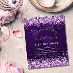 Budget birthday purple pink glitter invitation<br><div class="desc">A modern,  stylish and glamourous invitation for a 21st (or any age) birthday party.  A deep purple coloured background with pink faux glitter dust. The purple colour is uneven. The name is written with a modern hand lettered style script.  Personalise and add your party details.</div>