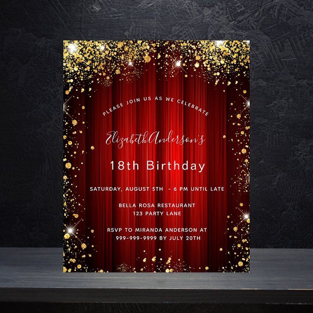 Budget birthday red gold movie theatre invitation (Creator Uploaded)