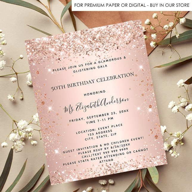 Budget birthday rose gold formal invitation flyer (Creator Uploaded)