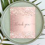 BUDGET Birthday rose gold glitter dust thank you<br><div class="desc">A feminine and elegant birthday thank you card. A rose gold, pink faux metallic looking background colour. With faux glitter dust. On front large dark rose gold coloured hand lettered script and the text: Thank You. Back: Personalise and add Your thank you note and name. The name is written with...</div>