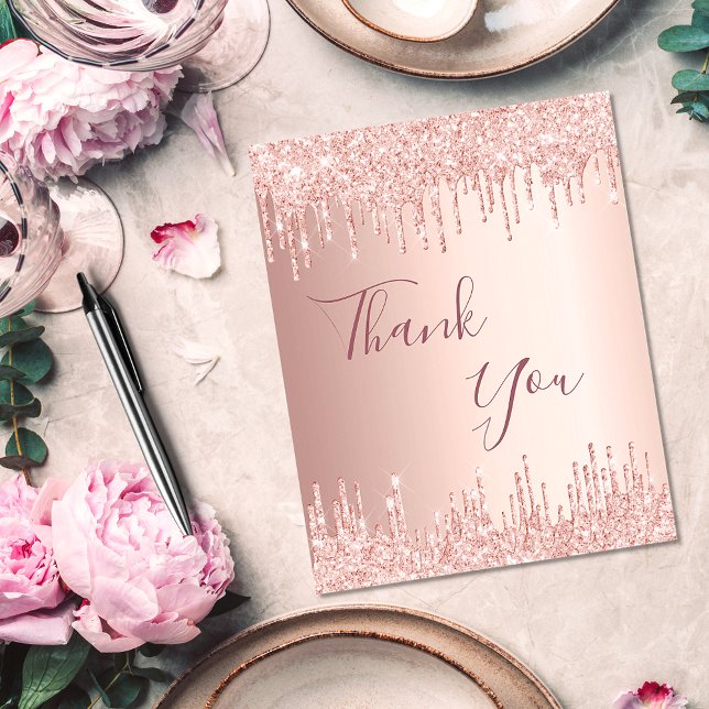 BUDGET Birthday rose gold glitter thank you card (Creator Uploaded)