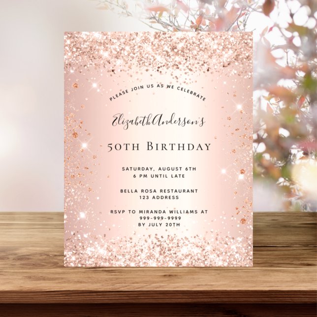 Budget birthday rose gold invitation (Creator Uploaded)