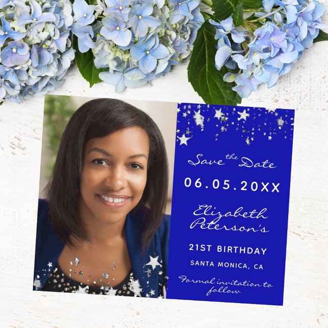 Budget birthday royal blue photo Save the Date (Creator Uploaded)