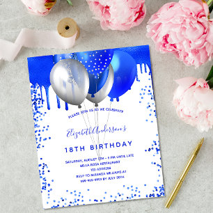 Budget birthday royal blue white invitation