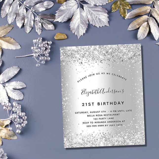Budget birthday silver glitter party invitation (Creator Uploaded)