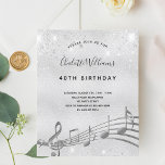 Budget birthday silver music notes glitter<br><div class="desc">A trendy,  modern 40th birthday party invitation card. A faux silver metallic looking background,  with music notes,  black coloured letters.Decorated with faux glitter dust. Personalise and add a name and party information.</div>