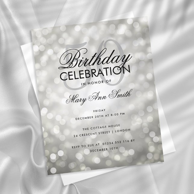 Budget Birthday Silver Sparkle Lights Invite (Creator Uploaded)