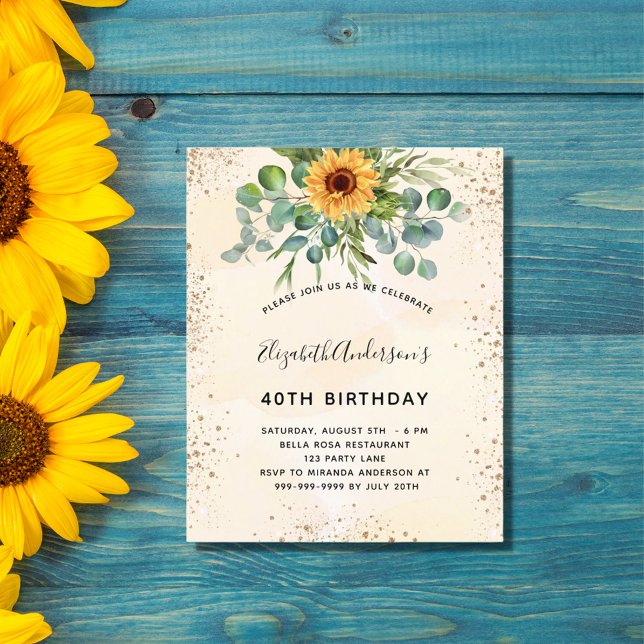 Budget birthday sunflower eucalyptus invitation (Creator Uploaded)