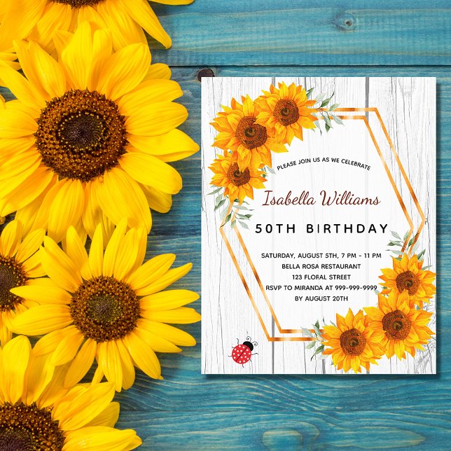 Budget birthday sunflowers rustic white wood  (Creator Uploaded)
