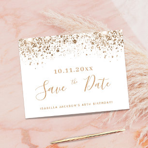 Budget birthday white gold glitter save the date
