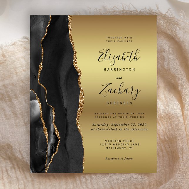 Budget Black Agate Gold Glam Wedding Invitation (Creator Uploaded)