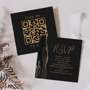 Budget Black Agate Gold Wedding QR Code RSVP Enclosure Card