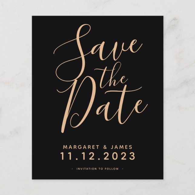 BUDGET Black and Gold Save The Date Wedding Invite (Front)