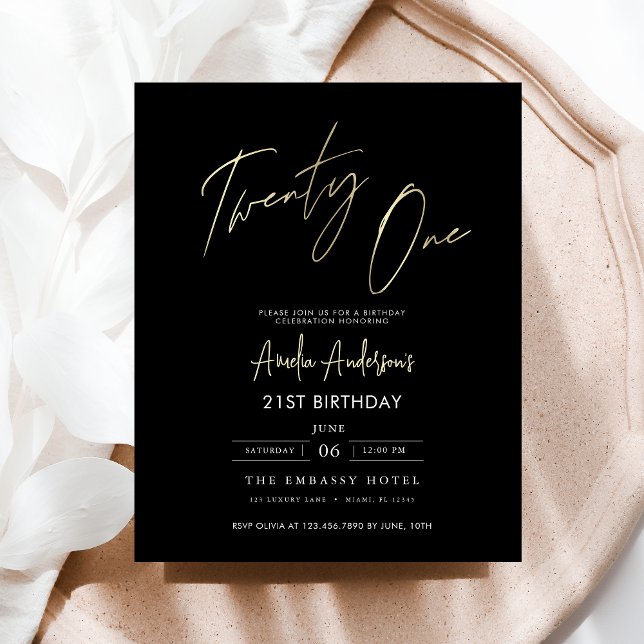 Budget Black and Gold Script 21st Birthday Flyer (Creator Uploaded)