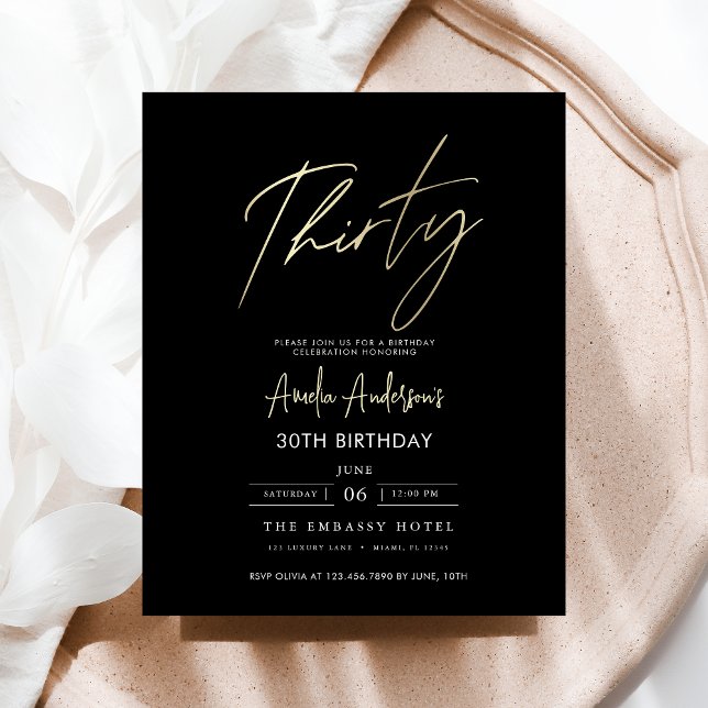Budget Black and Gold Script 30th Birthday Flyer (Creator Uploaded)