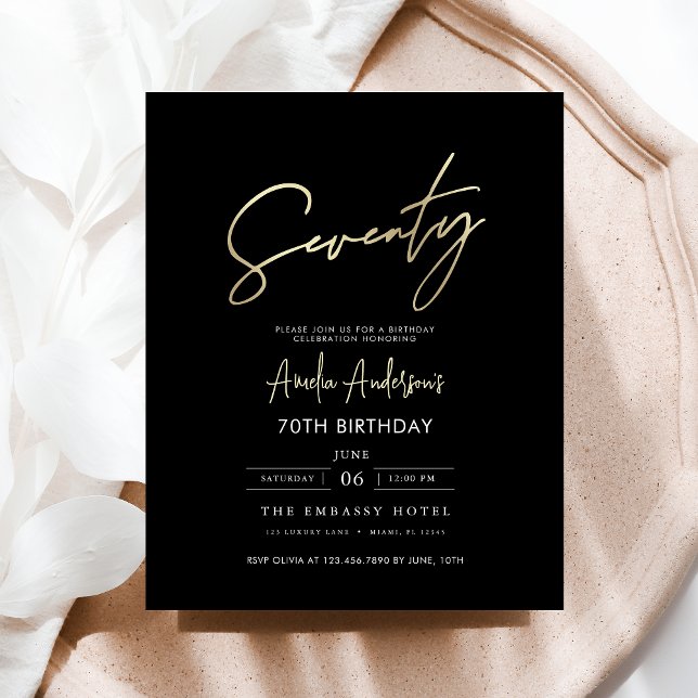 Budget Black and Gold Script 70th Birthday Flyer (Creator Uploaded)