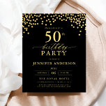 Budget Black And Gold Script Fifty 50th Birthday<br><div class="desc">Set the stage for an elegant celebration with a Black and Gold Script Birthday Invitation! Featuring luxurious gold script on a sleek black background, this design exudes sophistication and timeless charm. Perfect for milestone birthdays or any stylish event, it effortlessly combines classic elegance with modern flair. Whether it’s a grand...</div>