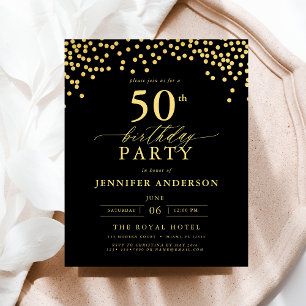 Budget Black And Gold Script Fifty 50th Birthday