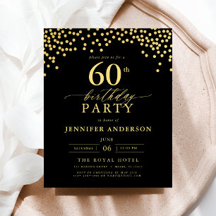 Budget Black And Gold Script Sixty 60th Birthday Flyer