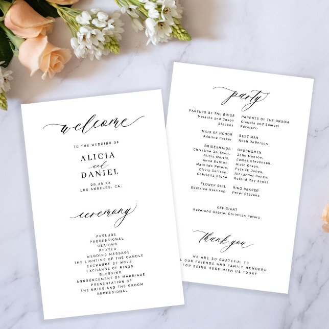 Budget black and white elegant wedding program (Creator Uploaded)