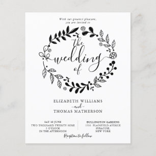 Budget Black and White Garland Wedding Invitation