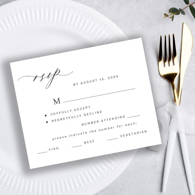Budget black and white menu choice wedding rsvp (Creator Uploaded)