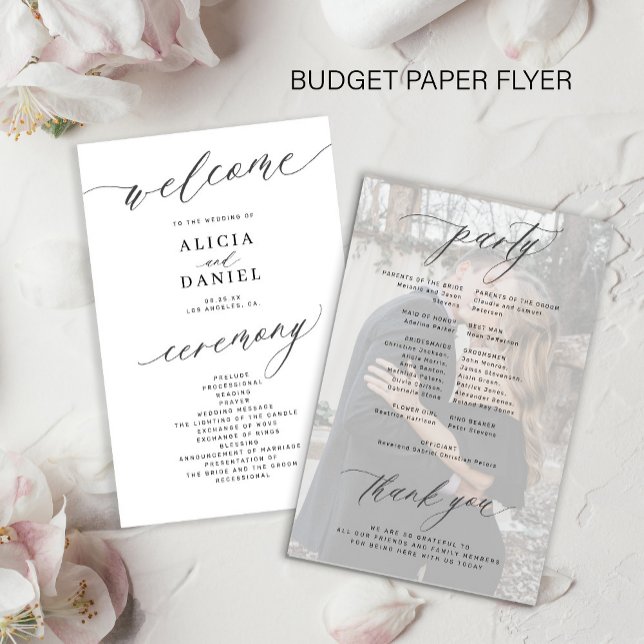 Budget black and white photo wedding program flyer (Creator Uploaded)