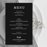 Budget Black and White Wedding Menu Flyer<br><div class="desc">Black affordable paper flyers measure 5.5" x 8.5" and feature your menu details in chic white lettering. Printed on value light-weight 80 lb semi-gloss paper. Be sure to double-check your order before adding it to your cart as what you see on the screen is what will be printed. The Live...</div>