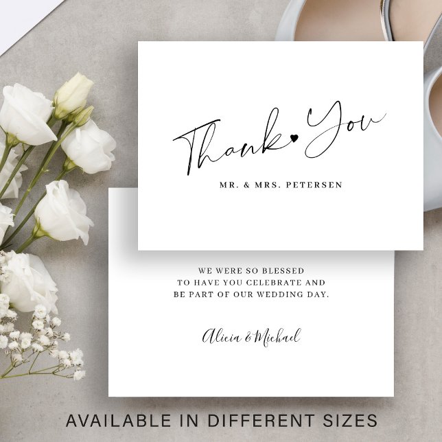Budget black and white wedding thank you script card (Creator Uploaded)
