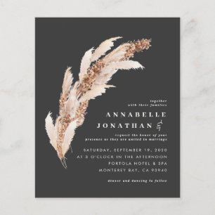 Budget black boho pampas elegant wedding invite flyer