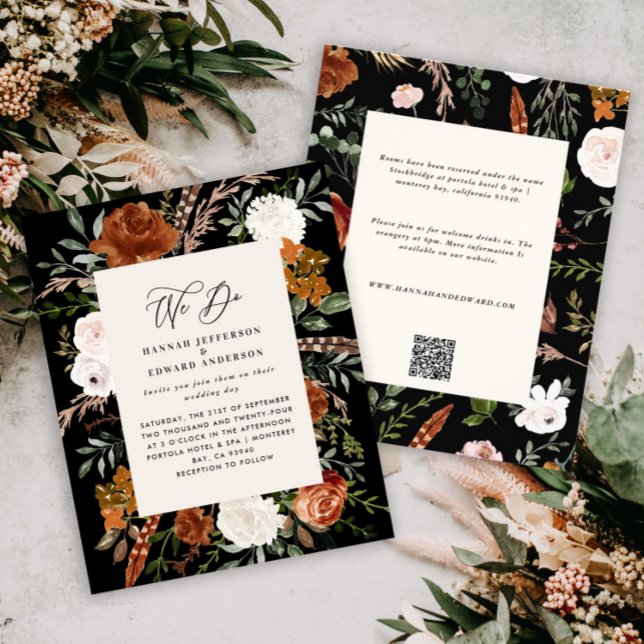 Budget black botanical wedding details invite flyer (Creator Uploaded)