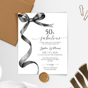 Budget Black Bow 50 & Fabulous Birthday Invitation