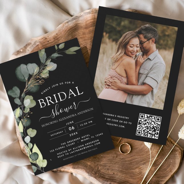 Budget Black Bridal Shower QR Code Eucalyptus (Creator Uploaded)